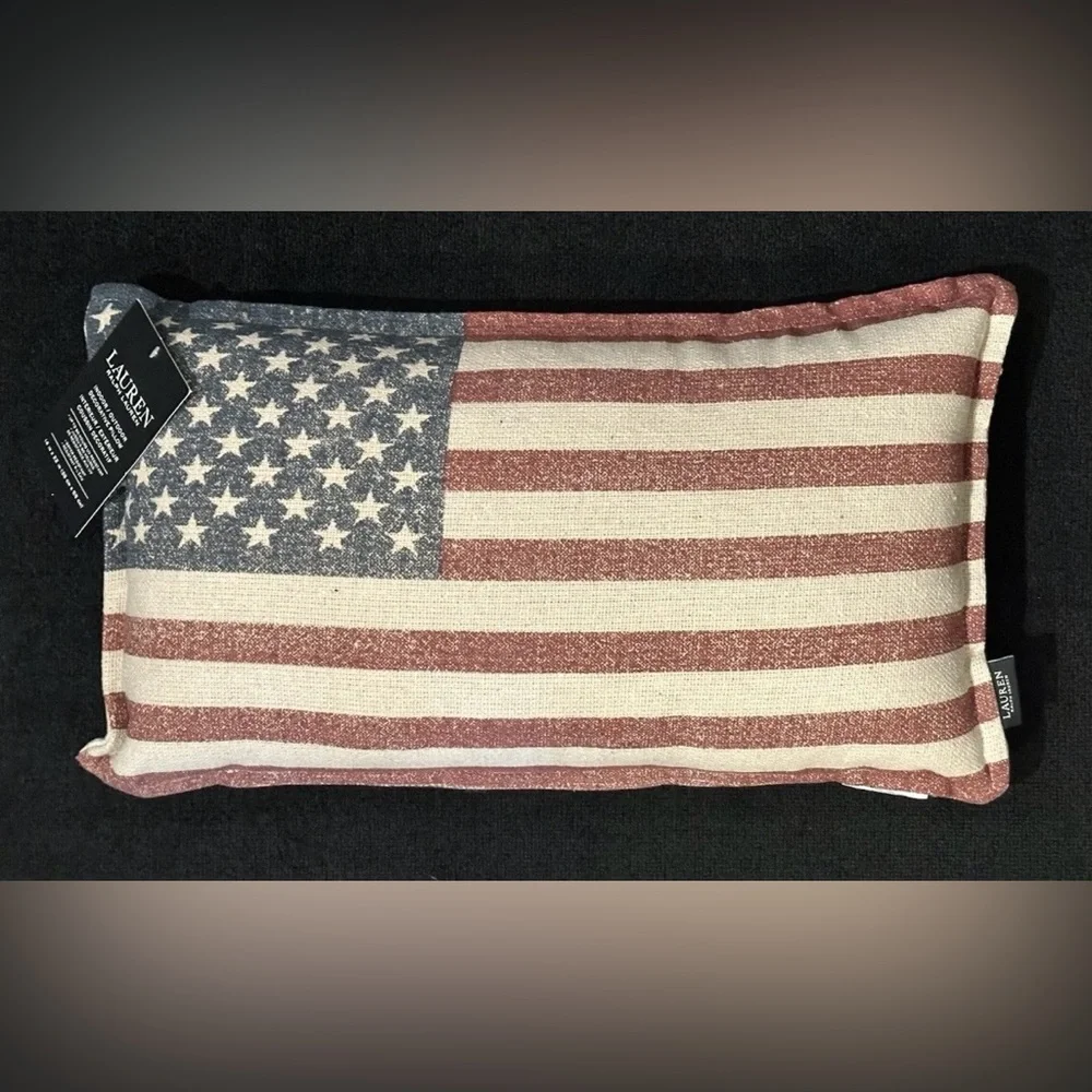 1 RALPH LAUREN USA FLAG PILLOW INDOOR OUTDOOR STARS STRIPES ALL WEATHER